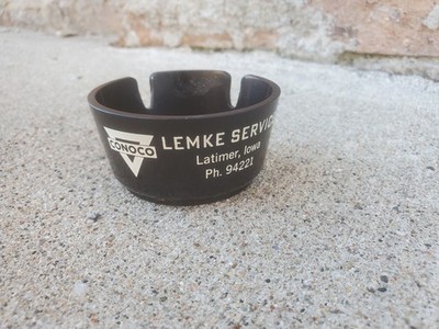 3'' Black Plastic Ashtray Lemke Service Latimer Iowa Conoco Gas Station Oil 
