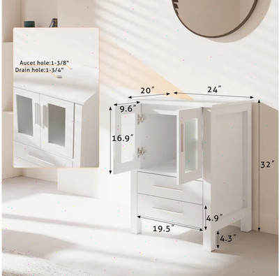 24 in Bathroom Vanity Set With Vessel Sink top Cabinet Faucet Combo No Mirror