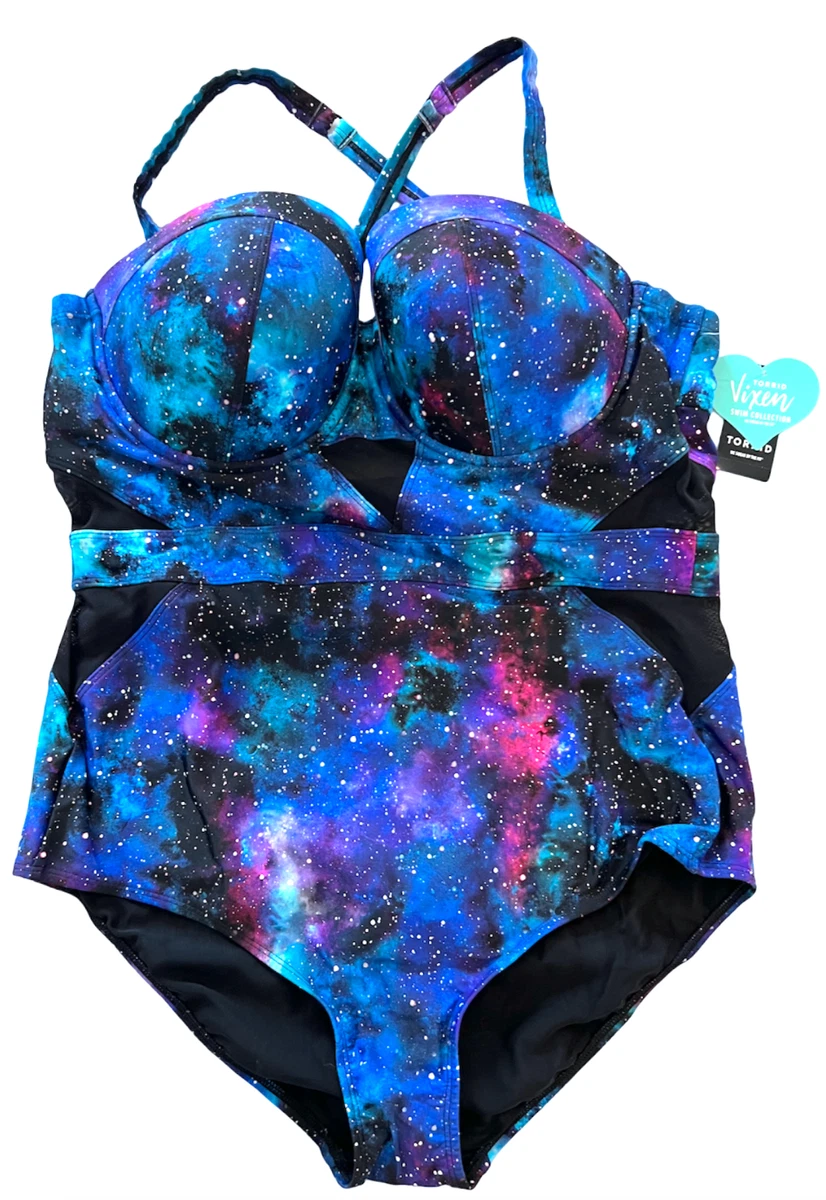 TORRID VIXEN GALAXY CUTOUT MESH UNDERWIRE PUSH UP ONE PIECE