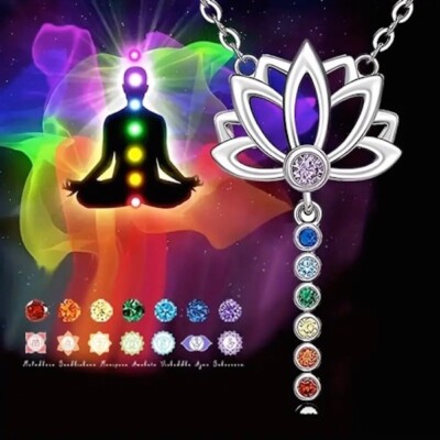 Damen Kette Chakra Heilung Halskette mit 7 Chakra Heil Farben Steinen Neu
