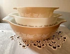 60’s Vintage PYREX Sandalwood Ivy Leaves Nesting Mixing Bowls Set 442 443 444