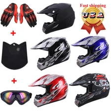DOT Adult Motocross Helmet ATV Dirt Bike Racing Off Road Gloves+Goggles S-XL