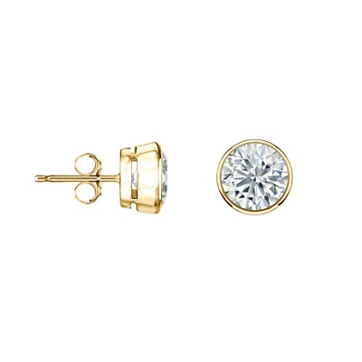 1 kt runde im Labor hergestellte gewachsene Diamant-Ohrringe 14 K Gelbgold F/VS Lünette Druck