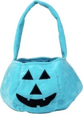 Halloween Teal Pumpkin Reusable Fabric Trick or Treat Bag- Collapsible Blue