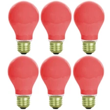 6Pack 60W A19 Light Bulb, Ceramic Red Light Bulb, Dimmable, E26, 120V