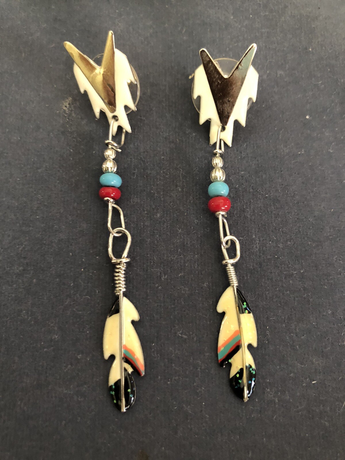 Lunch At The Ritz FEATHER SANACK post Earrings; HAND SIGNED & RARE!