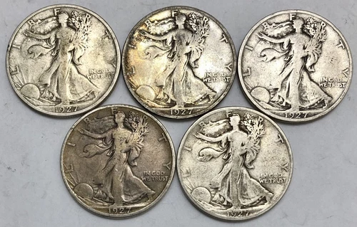 Lot of 5 1927-S Walking Liberty Half Dollars Fine Details
