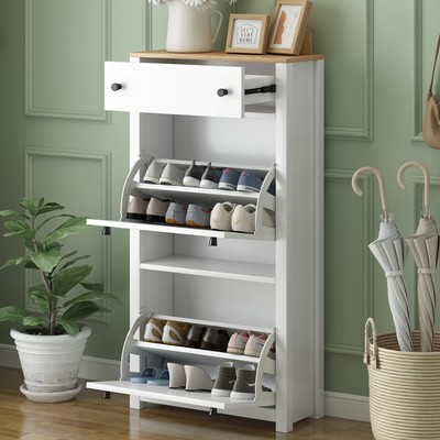 ON-TREND Functional Entryway Organizer with 2 Flip Drawers,Wood Grain Pattern