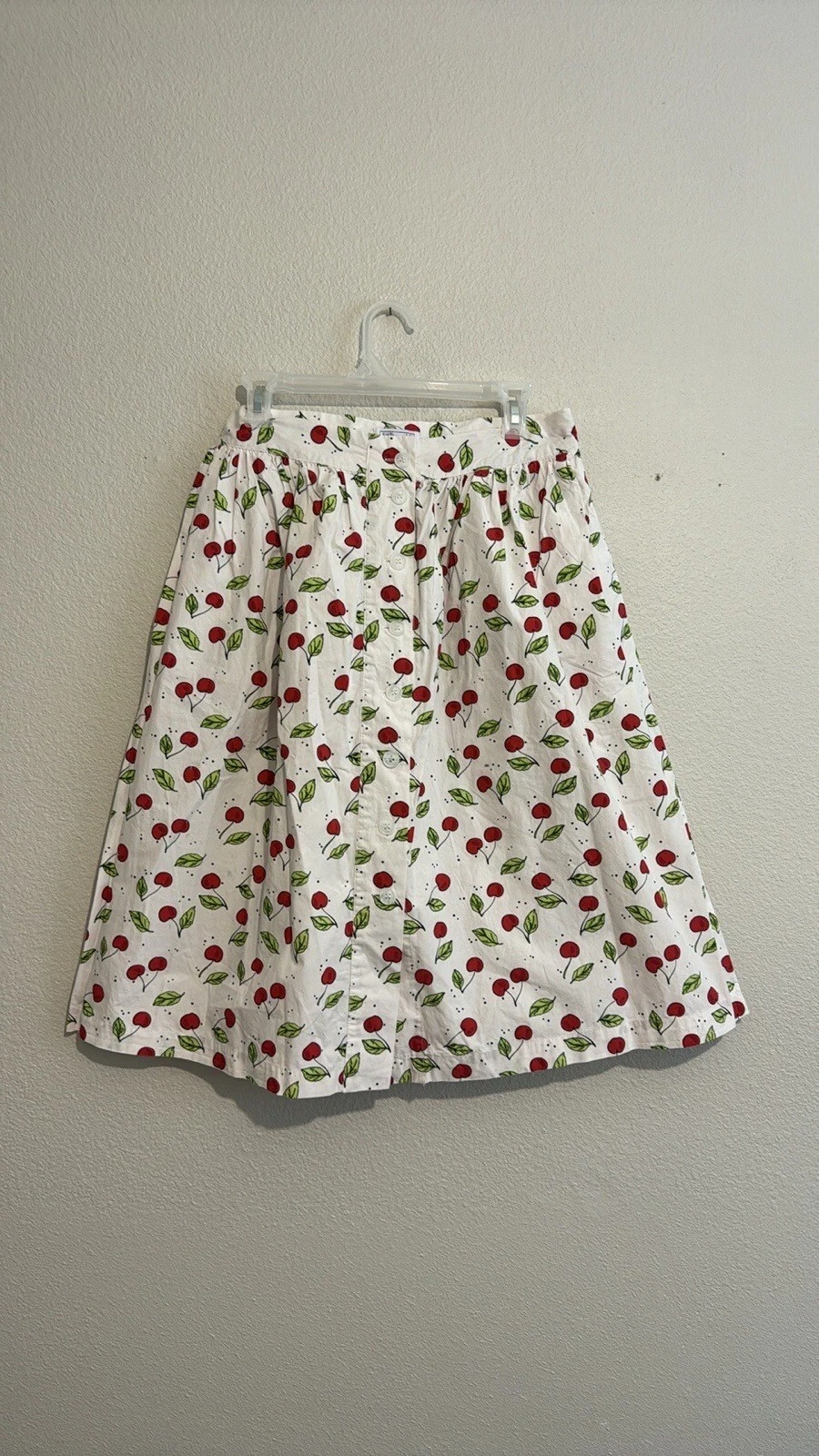Sweet Salt Clothing Cherries Print A-Line Cotton Midi Skirt Size M