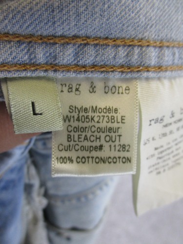 Rag & Bone Vest Womens Large Washed Blue Denim Biker *Stain - Picture 8 of 8