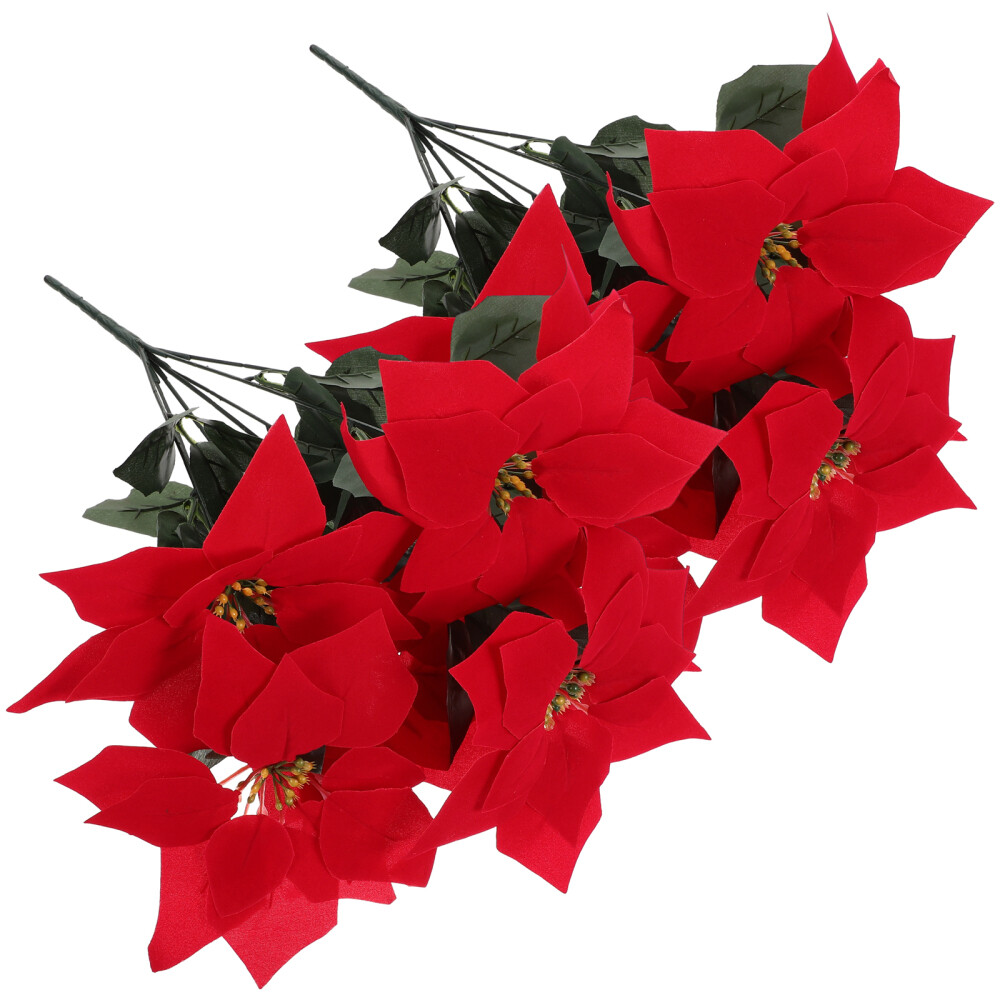 2Pcs Artificial Poinsettia Flowers Branches Realistic Poinsettia eBay