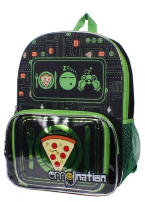 Emojination Pizza Gaming 16'' Backpack w/ Removable Lunch Bag Inside Front Pocket