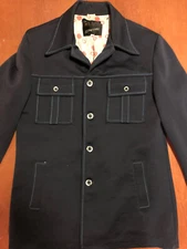 Vtg 70s J.C. Penney Disco Leisure Jacket Blue W Top Stitch 40R Mens *defect*