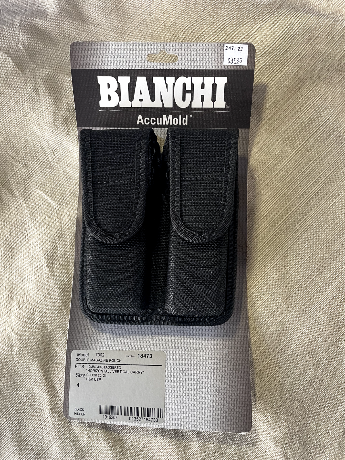 Bianchi 7302 AccuMold Double Magazine Pouch -Black, Hidden Snaps Size 4,  18473-image