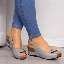Sandalias De Cuña De Plataforma Para Mujer Zapatos De Verano Tacón Alto Elegante