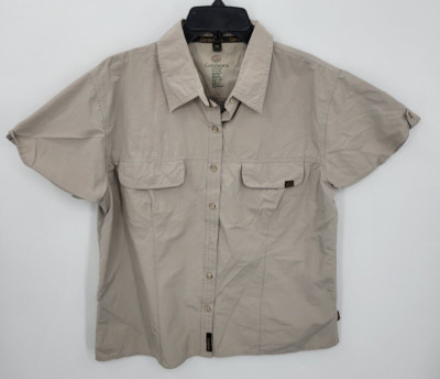 Gondwana Top Womens 14 Tan Short Sleeve Button Up Safari Hiking Outdoor Casual