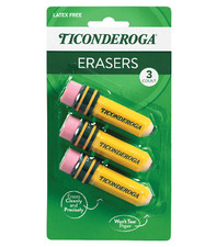 TICONDEROGA Erasers Pencil Shaped Latex-Free Yellow 3-Pack
