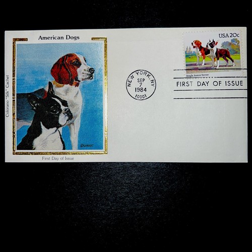 1984, #2098-2101, Dogs on 4 Colorano Silk cachets SET $16 - Picture 2 of 9