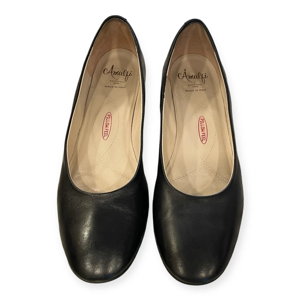 Amalfi by Rangioni Women 10.5 SS Pump Record Slip On Leather Made In Italy Black - Image 4 of 4