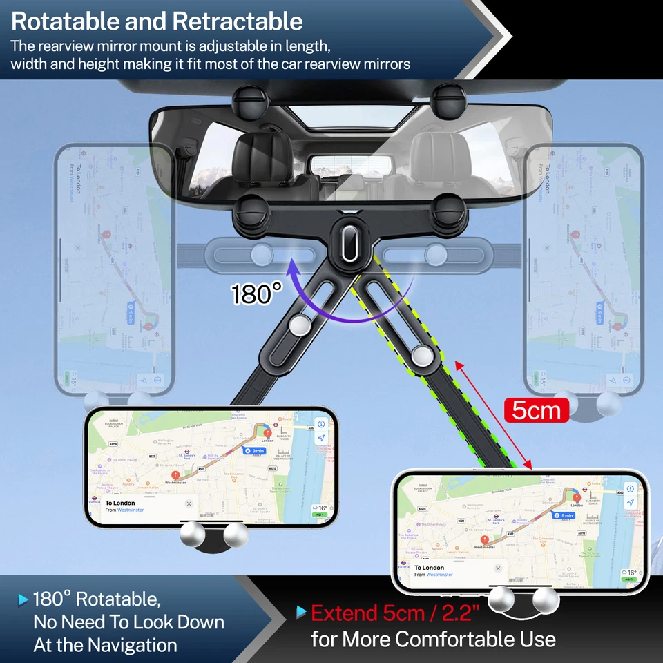 Magsafe Magnetic Rear View Mirror  Air Vent Car Mount Cell Phone Holder 4 iPhone - Image 3 of 4