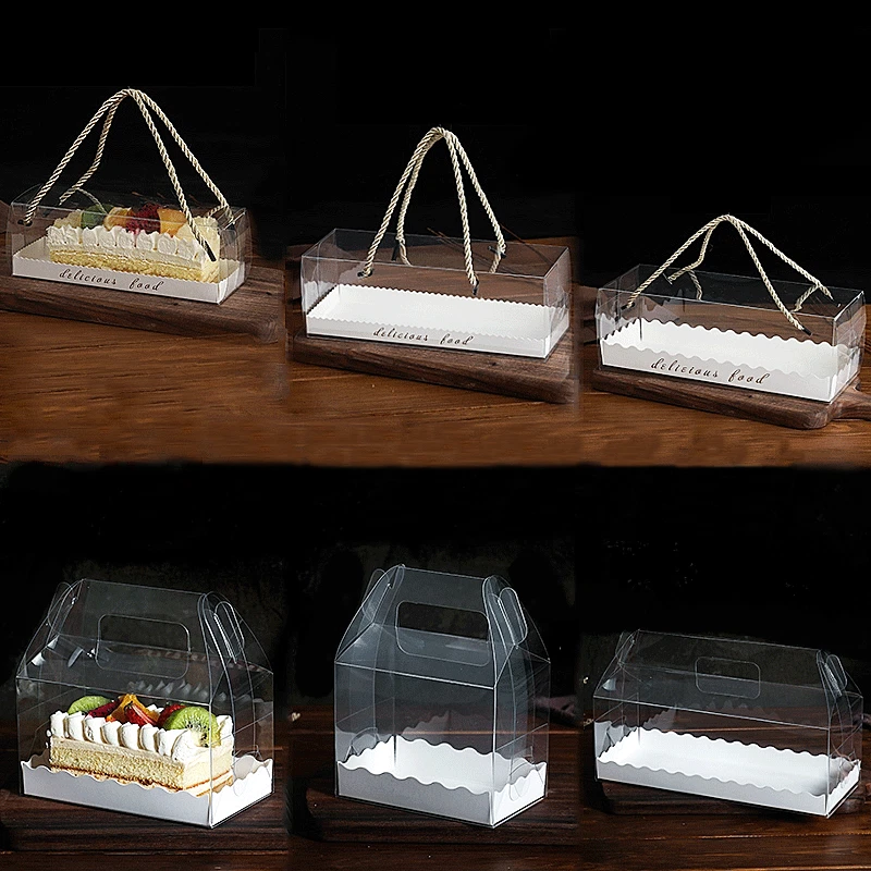 5Pcs Clear Plastic Cake Box Swiss Roll Portable Packaging Towel