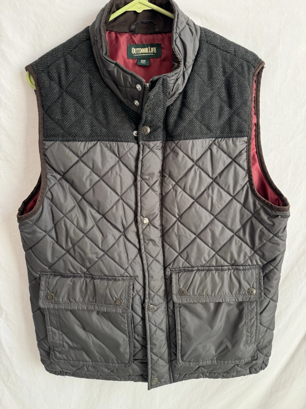 Outdoor Life Quilted Jacket Vest Mens Medium Stylish Zip Up Pockets Wool Accents