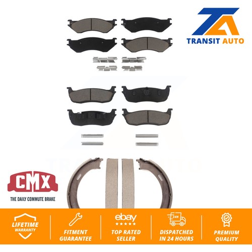 Front Rear Ceramic Brake Pads Parking Shoe Kit For Ford F150