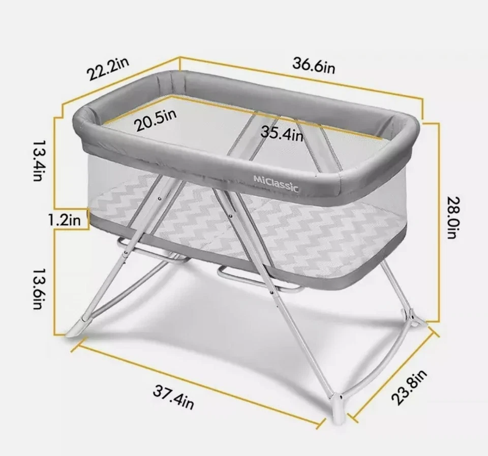 MiClassic All Mesh 2in1 Stationary & Rock Bassinet One-Second Fold Travel Crib — 第 2/3 张图片