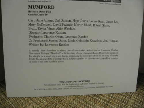 Touchstone Pictures Press Sheet Preview w/ Photo 1999 - Mumford - Picture 4 of 4