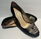 OSCAR DE LA RENTA Black Linen Leather LIZARD SKIN Open Toe High Heel Shoes Pumps — photo 6