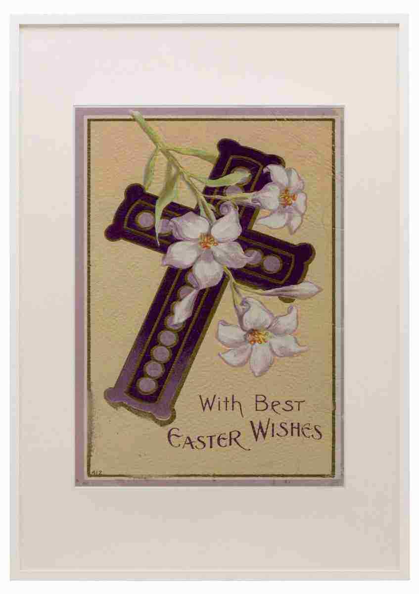 Postkarte und mit besten Osterwünschen Kreuz mit Lilien A3 A4 gerahmter Druck Bild