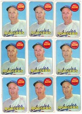 9 Card Lot of 1969 Topps #24 HOFer Walter Alston, Mgr., Los Angeles Dodgers