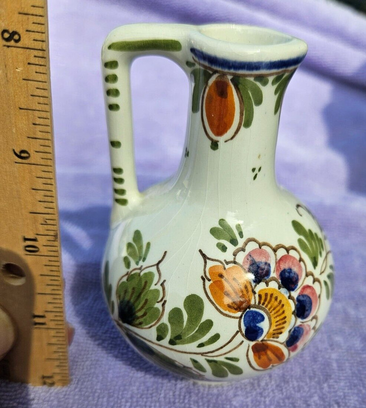 Vintage Delft Multi Color Hand Painted Floral Small 4” Jug Pitcher Signed 106 DP