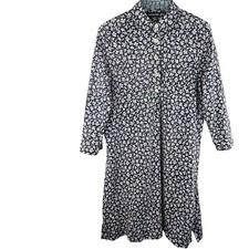 Lands’ End Dress Sz L 14-16 Knee Length Button Placket Collared 3/4 Slvs Pockets