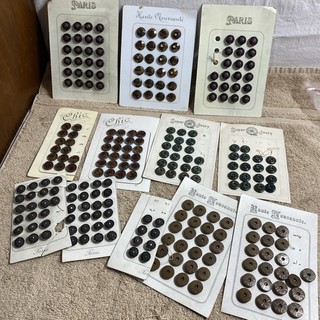 Large Victorian Glass Button Collection Paris 12 Cards Glass Metal Ivory Etc.
