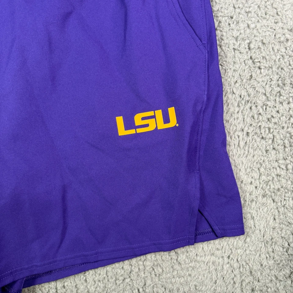 Nike Dri-Fit LSU Tigers Football Shorts Mens 2XL Purple Yellow 7" Drawstring NEW - Image 2 of 4