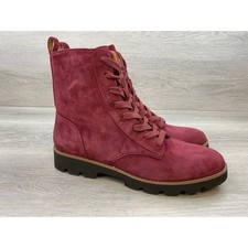 Vionic Lani Women's Combat Ankle Boots Burgundy Suede Lace Up Zip 9 Shoes