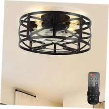 20 Inch Caged Ceiling Fans with Lights and Remote, Flush Mount, 20inch Black