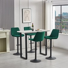 Bar Table and 4 Velvet Bar Stools Set for Kitchen Pub Restaurant Café Furniture