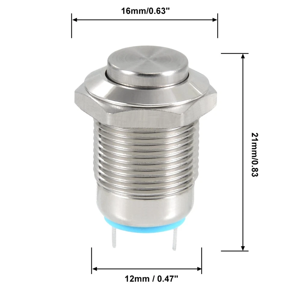 Momentary Metal Push Button Switch 12mm Mounting Dia 2A SPST 1NO 2P High Flat Foto 3 de 4