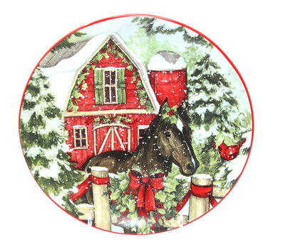 Certified Intl HOMESTEAD CHRISTMAS Dark Brown Horse Ceramic Salad Plate - NEW