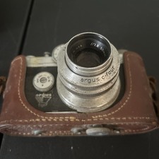 VINTAGE Rangefinder Camera Argus C-Four Black/Silver 35mm Film Leather Case