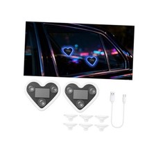 Heart-Shaped Car LED Ambient Light, 2PCS Solar-Powered 5 Modes USB C Blue
