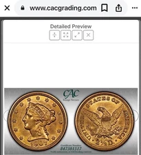 1907 $2.50 Gold Liberty Head Quarter Eagle —CAC AU58
