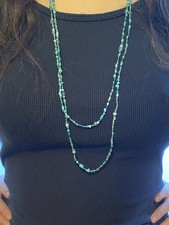 Mixed Teal/turquoise Seed Bead Necklace/bracelet 58 Inches long Boho Beach Hippy