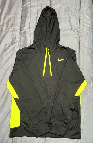 Nike Therma-Fit Hoodie Men's Medium Black Neon Green Pullover Sweatshirt - Picture 3 of 10