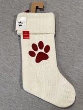 Wondershop Knit Pet Christmas Stocking 18" Red Paw Print Hanging Loop NEW