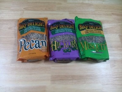 3 BBQr's Delight Wood Smoking Grilling Pellets Pecan Mesquite Hickory 1 lb Each