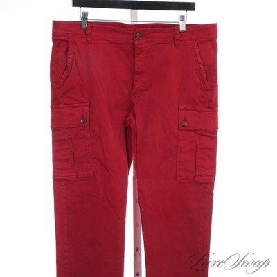 Love Moschino Brick Red Garment Dyed Cargo Pocket Utility Trousers Pants 38