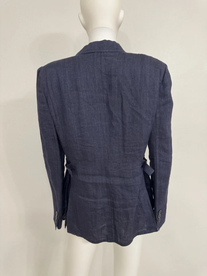 Giorgio Armani Collezioni Navy Blue Linen Blazer Jacket Utility Jacket 12 Fits M - Image 3 of 4